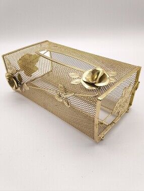 Vintage Hollywood Regency Gold Wire Mesh Tissue Box Cover Holder Ornate Rose MCM
